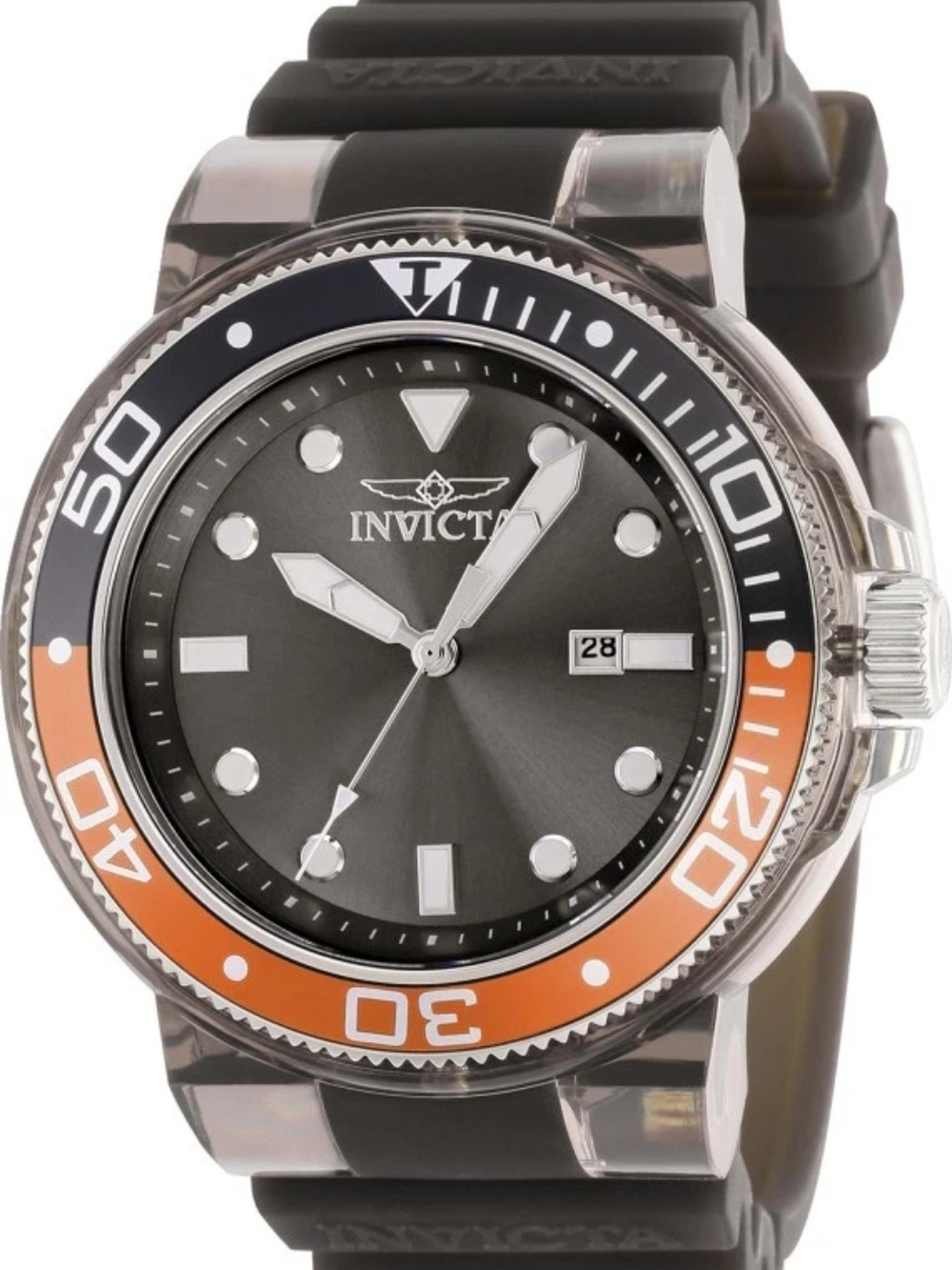 Invicta Mens Pro Diver 52mm Black Dial Quartz Transparent Balck Watch Like New.
